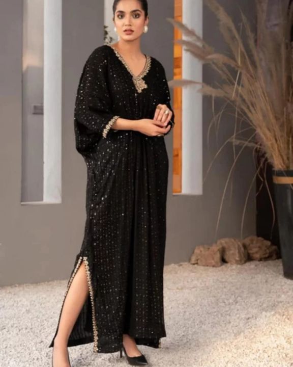 strapless open back dress Rainbow Shimmer Kaftan 2, Black – Persian Boutique