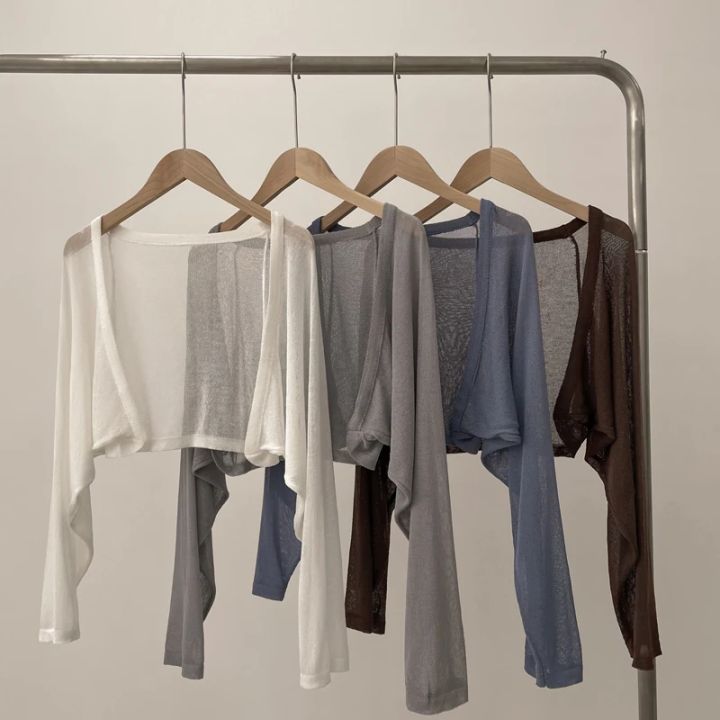 Short%20Ice%20Silk%20Knitted%20Sun%20Protection%20Cardigan%20Women's%20Thin%20Summer%20Suspender%20Skirt%20Layered%20Gauze%20Jacket%20Air-conditioned%20Cover%20Up%20-%20Image%202