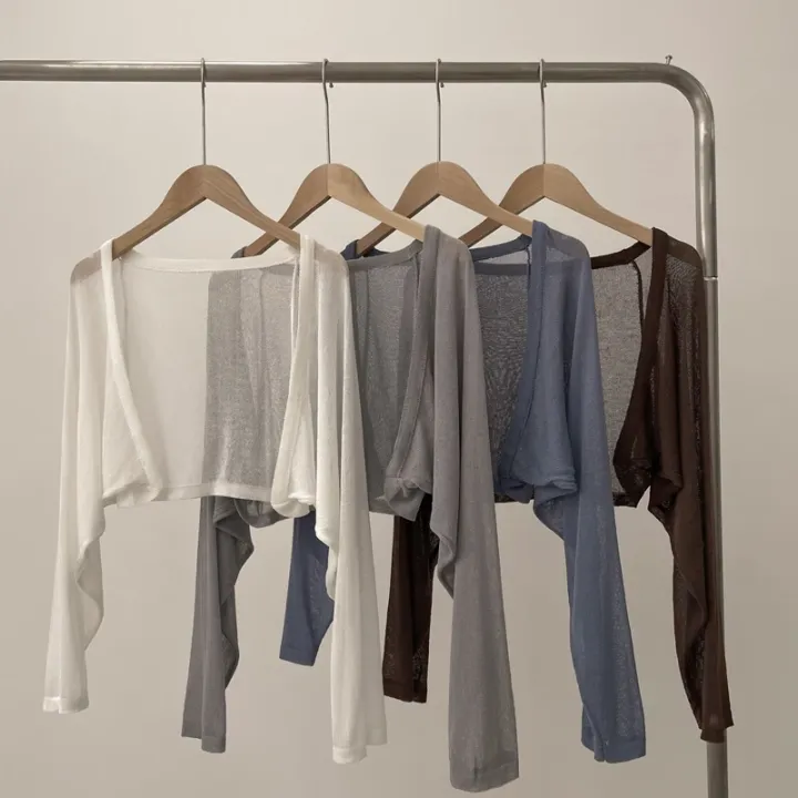 Short%20Ice%20Silk%20Knitted%20Sun%20Protection%20Cardigan%20Women's%20Thin%20Summer%20Suspender%20Skirt%20Layered%20Gauze%20Jacket%20Air-conditioned%20Cover%20Up%20-%20Image%202
