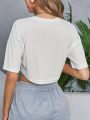 Letter Print Casual Crop Sports Tee Short Sleeves Fashion Fitness Workout Crop T-shirt Top Women's Activewear Graphic.