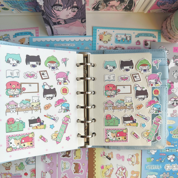 1/9PCS Korean Cartoon Animal Cute Daily Stickers Cute Girl Sticker Hand ...