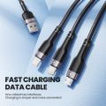 Toocki 3 in 1 USB Cable 6A 100W Micro USB Type C Charging Cable For iPhone 14 13 12 13 Data Cord.