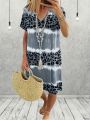 Fashion Women's Plus Size 1XL-8XL Casual Dress Short Sleeve Dress Tie Dye Leopard Short Sleeve V Neck Slight Stretch Dress.