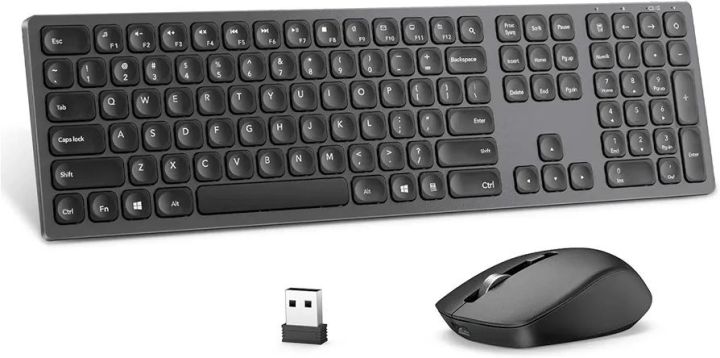 German Imported Rechargeable Wireless Keyboard Mouse Combo, seenda Ultra Quiet Full-Sized Cordless Keyboard and Mouse Set with 3 Level DPI and Long Battery Life for Windows Laptop Computer - Space Gray