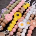Baby Beech Wood Pacifier Silicone Flower Beaded Nipple Clips For Soother Pacifier Holder Chain Nursing Toy Shower Gift.