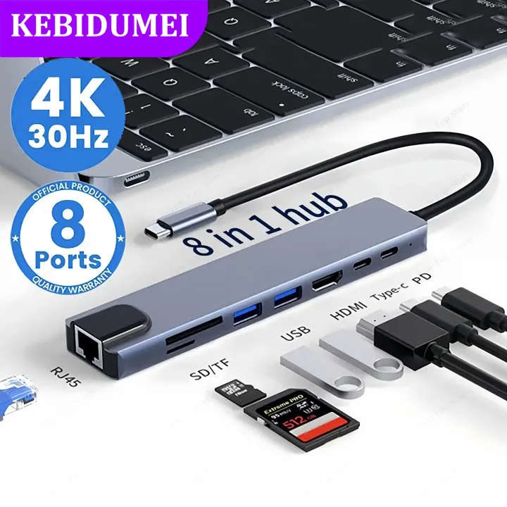 8-in-1 USB C Hubs Docking Stations 4K HDMI-compatible Adapter Type C Splitter USB C to HDMI For Macbook Computer Accessories