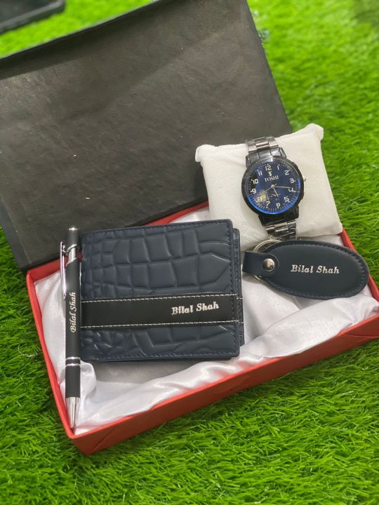 Customized wallet, keychain, pen & watch set/4pcs gift set/special gift for boys/special velentine/birthday gift
