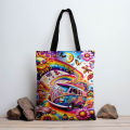 1pc Colorful Rainbow Bus Tote Bag with Sun, Moon Flowers & Butterflies Lightweight Shopping Bag for Women Shopping Shoulder Bag. 
