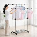 Indoor Double pole Durable Double Pole  Telescopic Heavy Duty Cloth Rack Heavy Duty Double Pole Rack Organizer Hanger Rack. 