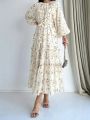 Long-Sleeved Floral Loose-Fitting Elegant Arabic Dress for Women. 
