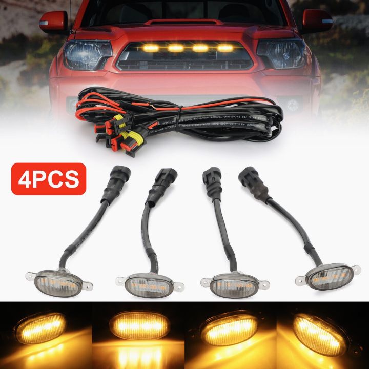 4x Smoked Lens Amber Car Light LED Front Grille Running Lights for Modify Off-road Vehicles 12V