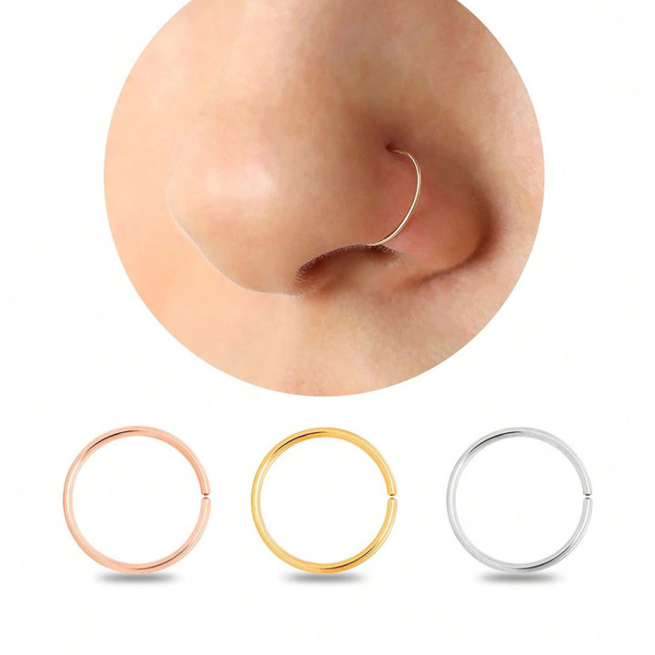 3Pcs%2014K%20Gold%20Plated%20Nose%20Rings%20Hoops%20for%20Women/Men,%2022%20Gauge%208mm%20Small%20Thin%20Nose%20Piercing%20Jewelry,Tiny%20Septum%20Cartilage%20Helix%20-%20Image%204