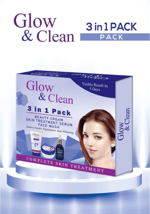 GLOW & CLEAN 3IN1 BEAUTY PACK - BEAUTY CREAM, WHITENING SERUM, WHITENING FACE WASH
