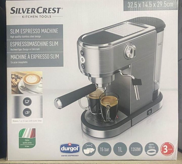 SILVERCREST® Espresso coffee machine Slim SSMS 1350 B2

Powerful 15-bar pump for perfect cream and ideal aroma development
