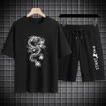2025 Summer Thin Casual Men Set Manga Graffiti Tees T-Shirt+Shorts 2-Piece Comfortable and Breathable Men Top Print Tshirts Sets.