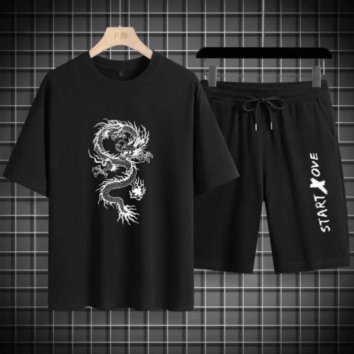 Men's sets 2025 men Sport Two Piece Set Thin Casual Wear Comfortable Lightweight Leisure White Eagle Print Sports T-shirts set