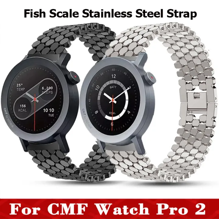 Fish Watch Strap Fish Scale Stainless Steel Strap For CMF Watch Pro 2 Smartwatch Luxury ...