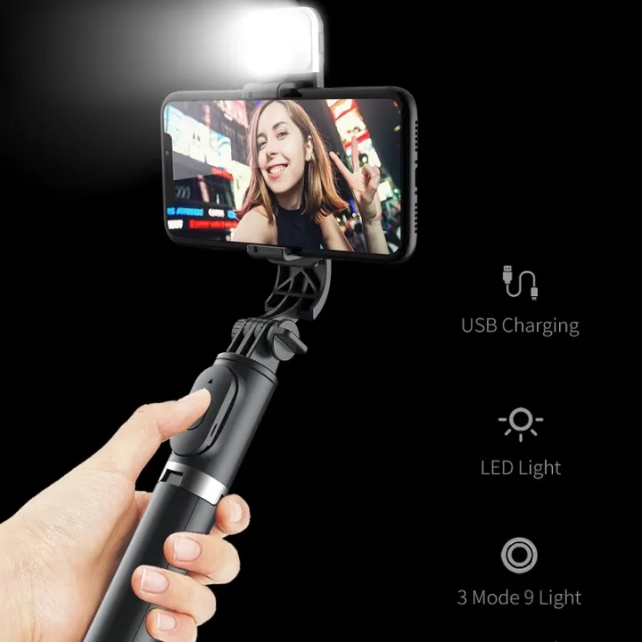 Q02S%20Bluetooth%20Wireless%20Selfie%20Stick%20145cm%20Mini%20Tripod%20Extendable%20Monopod%20with%20fill%20light%20Remote%20shutter%20For%20Ios%20Android%20phone%20-%20Image%203