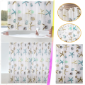 1pc Starfish Conch Printed Shower Curtain with Metal Grommets, Ocean Plastic Bath Curtain with Hooks, Bathroom Decor Accessories. 