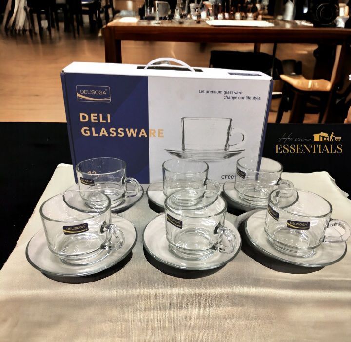 Tea Cup & Saucer Set 12PC -Deli Glassware | Daraz.pk