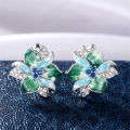 Huitan Green Blue Flower Earrings Women Inlay Sparkling Cubic Zirconia Fancy Anniversary  Newly Designed Flowers Ear Jewelry. 