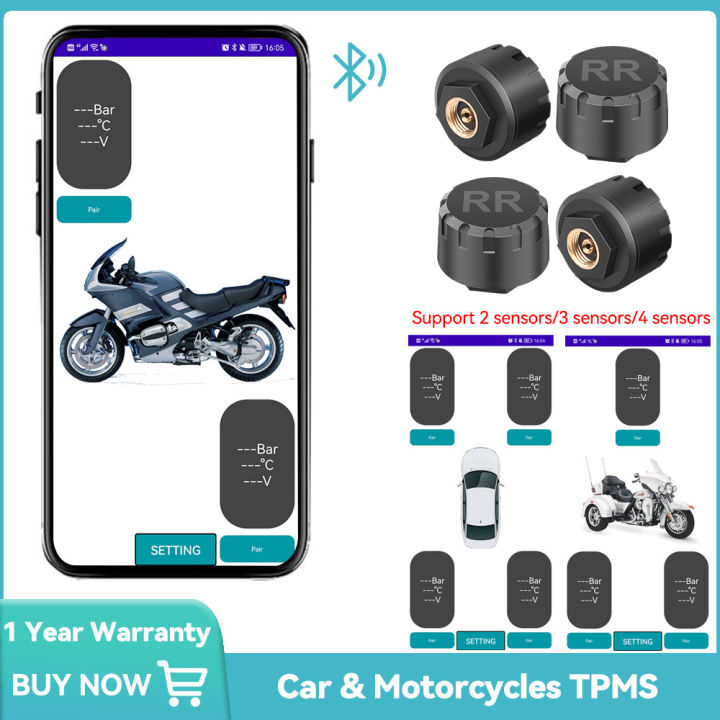 Tire Pressure Sensors Motorcycle TPMS Monitoring System 2/4 Tyre Pressure External for Motor Bluetooth-Compatible Android/IOS