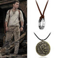 Movie Game Uncharted 4 Necklace Nathan Drake Cosplay Ring Leather Code Ancient Vintage Pendant Jewelry Prop. 