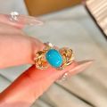 turquoise rings for women Classic retro wave hollow out luster light luxury refreshing blue oval ring banquet fine jewelry. 