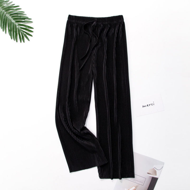 Women's%20Ice%20Silk%20Pleated%20Pants%20Summer%20New%20Loose%20Thin%20Cool%20Breathable%20Straight%20Trousers%20Solid%20Color%20Elastic%20All-match%20Casual%20Pant%20-%20Image%204