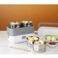 Cooking Lunch Box 4 Liners Stainless Steel Electric Lunch Box 4 In 2 Layer Thermal Heating Food Steamer Cooking Container 2L White 220W. 