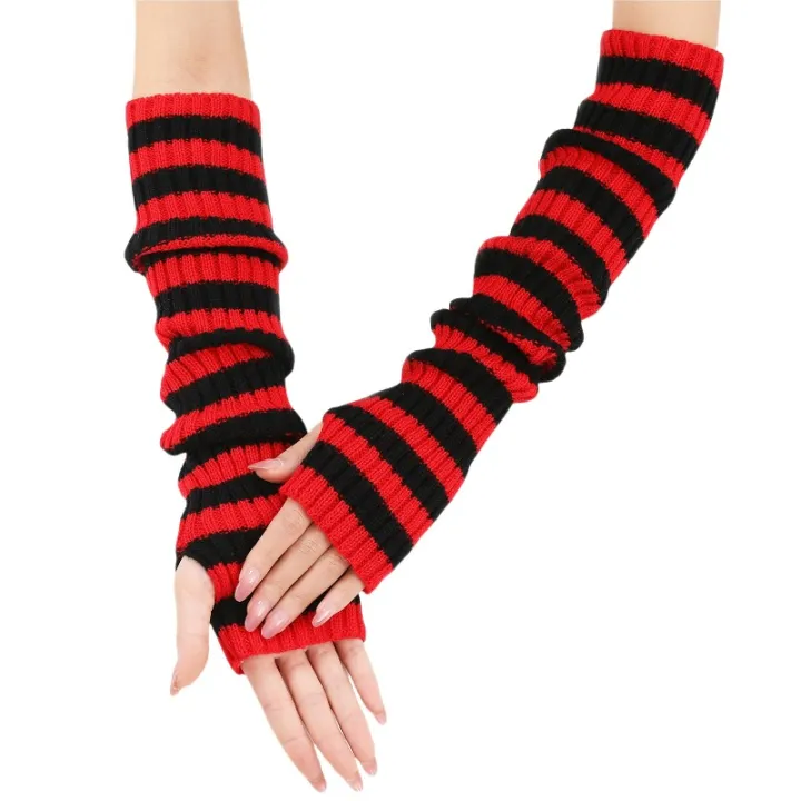 Botvotee%20Arm%20Warmers%20Free%20Shipping%20Sleeves%20for%20Women%20Y2k%20Accessories%20Stripe%20Knit%20Winter%20Extend%20Sleeves%20Half%20Finger%20Gloves%20Black%20-%20Image%205
