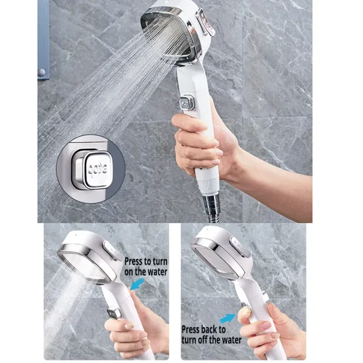High Pressure Shower Head with 3 Modes Adjustable Water Saving One-Key ...