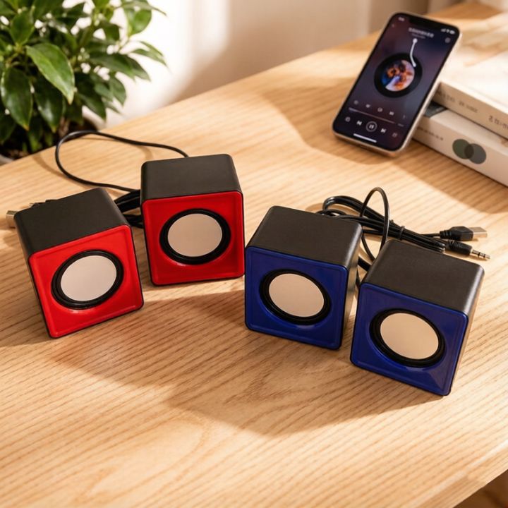 Mini USB Wired Desktop Computer Speaker Stereo Surround Audio with Microphone LED Light Portable Sound Box for PC Laptops Gaming