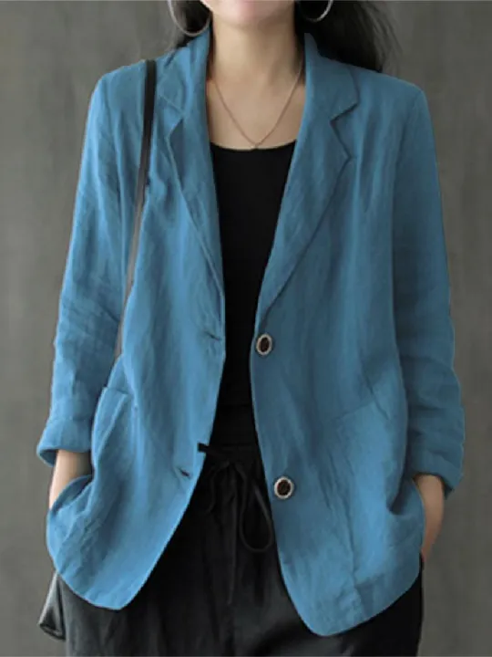 ZANZEA%20Women%20Summer%20Blazer%20Thin%20Stylish%20Long%20Sleeve%20Lapel%20Neck%20Blazer%20Vintage%20Solid%20Buttons%20Down%20Outwear%20Casual%20Suits%20Coats%20-%20Image%202