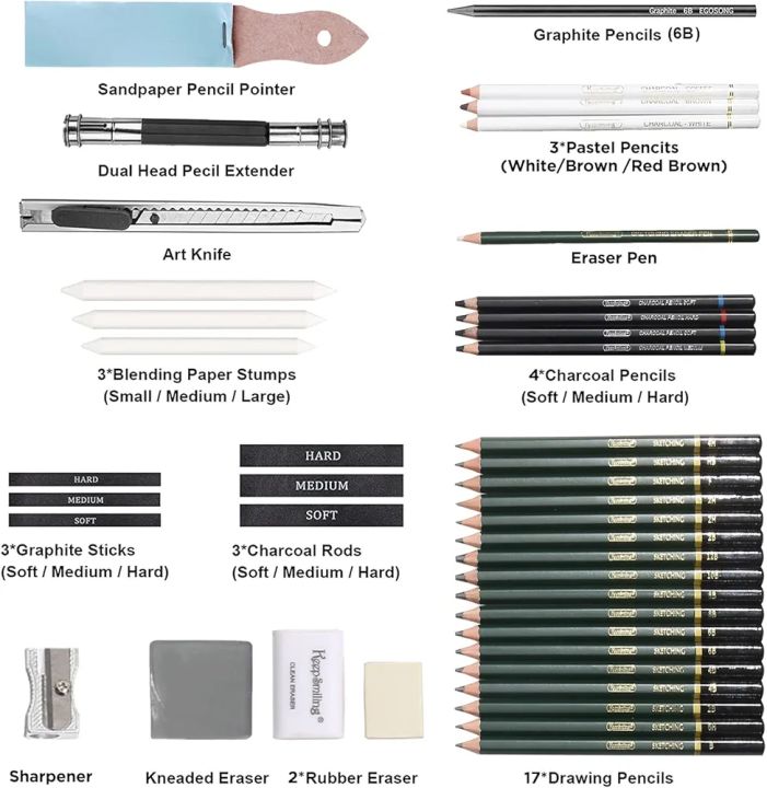 Professional%20Art%20Set,%2042%20PCS%20Drawing%20and%20Sketching%20Set-%20Drawing,%20Sketching%20and%20Charcoal%20Pencils.%20Kneaded%20Eraser%20Included.%20Art%20Kit%20for%20Beginners,%20Teens%20and%20Adults%20-%20Image%206