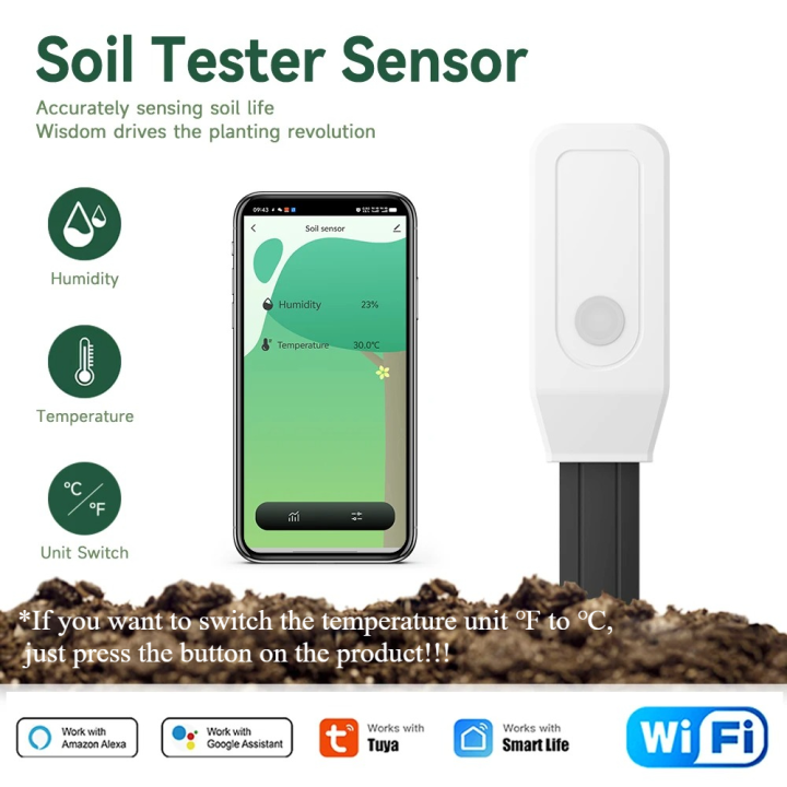 Tuya Smart WiFi Soil Tester Hygrometer Garden Automation Irrigation Detector Temperature And Humidity Meter