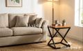 Modern Wooden Side Table with Iron Frame - Square Coffee Table & End Table for Living Room - Sturdy Metal Legs Bedside Table. 