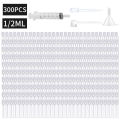 100/300PCS+4 accessories 1/2ml clear glass perfume bottle with 100 dropper bottles, 1 pipette, 1 funnel, 1 dispenser, 1 syringe.