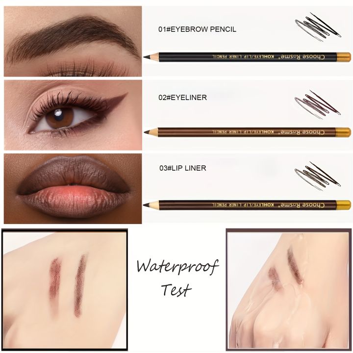 3pcs%20Eyebrow%20Pencil%20Eyeliner%20lip%20pencil%20Natural%20makeup%20Long-lasting%20Black%20dark%20coffee%20light%20coffee%20with%20pencil%20ener%20-%20Image%202