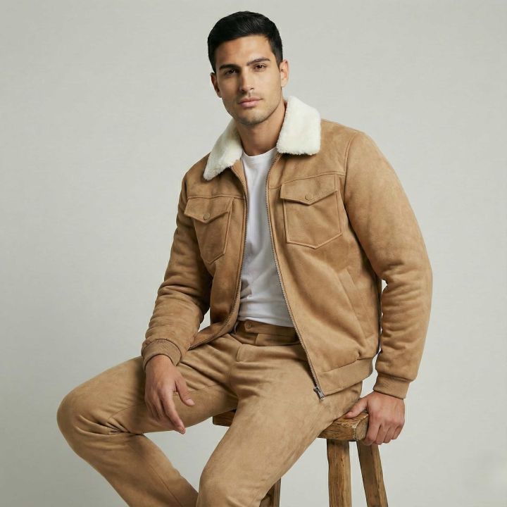 Men’s Faux Suede Jacket with Fur Collar – Premium Winter Outerwear by ...