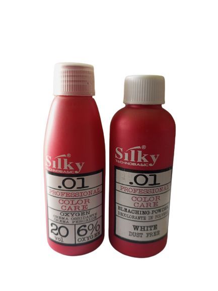 Silky Face Whitening Bleach Cream Set, Bleaching Powder (dust free),Devsloper 20 vol 6% For Whitening Skin