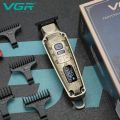 VGR Premium Metal Housing Hair Clipper LED Display, powder metallurgic Blade 5500-7000 RPM 4 Speed motor auto testing button USB charging 4 adjustable Taper Lever 4 Guide combs Runtime 240 min, V-901. 
