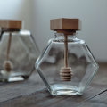 Hexagonal Glass Honey Bottle Wooden Stirring Rod Honey Packaging Bottle 220ML/380ML Small Honey Bottle Container Honey Jar. 
