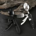 Outdoor Camping Utensils Portable Stainless Steel Foldable Spoon Fork Knife Bottle Opener Combo Set Cutlery Tableware Multitool. 