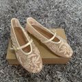 Embroidery Pearl Mesh Ballet Flats Women Fashion Hollow Round Toe Flat Sandals Elegant Comfortable Belt Buckle Mary Jane Shoes.