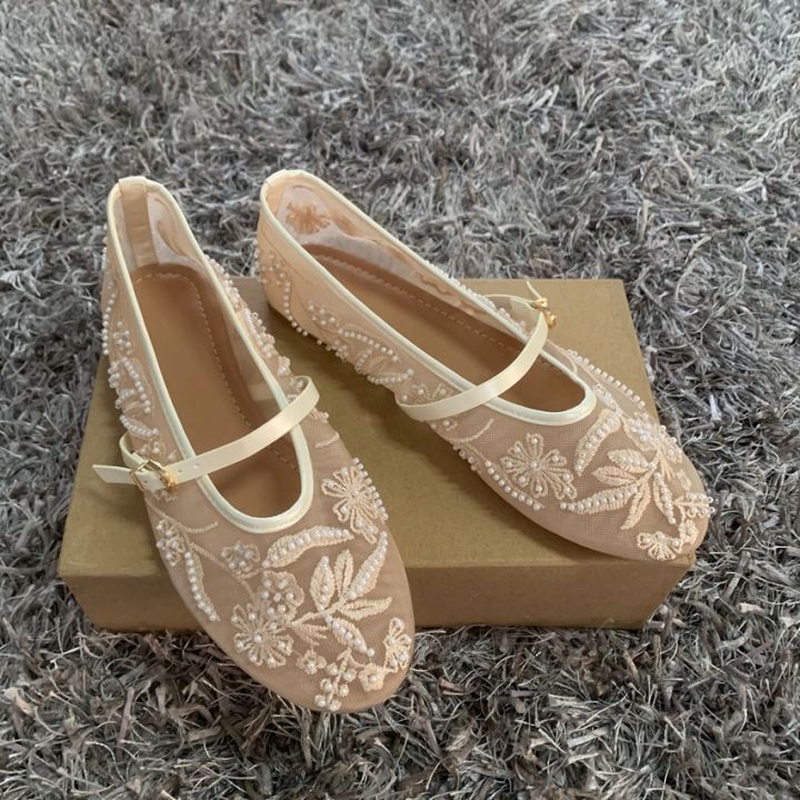 Embroidery%20Pearl%20Mesh%20Ballet%20Flats%20Women%20Fashion%20Hollow%20Round%20Toe%20Flat%20Sandals%20Elegant%20Comfortable%20Belt%20Buckle%20Mary%20Jane%20Shoes%20-%20Image%202