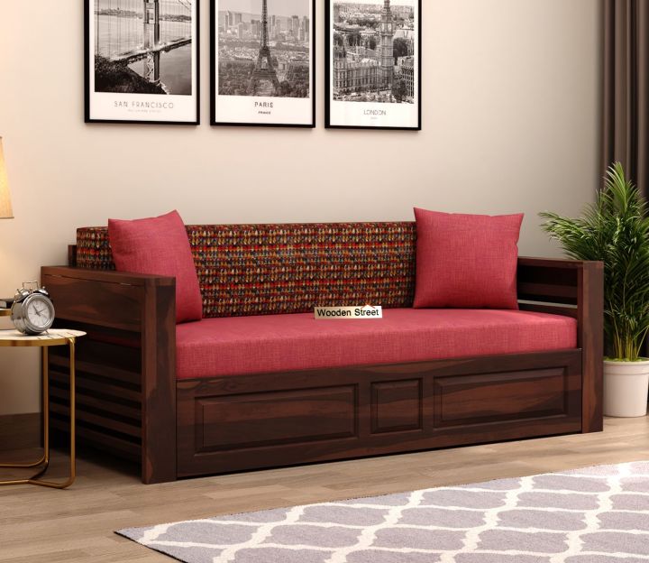 Feltro Sheesham Wood Sofa Bed With Storage (King Size, Walnut + with mattress