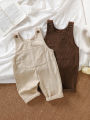 1 Piece Set of New Spring, Autumn, and Winter Thickened Casual Korean-Style Corduroy Overalls for Baby Boys and Girls, Suitable for Toddlers and Young Children. 