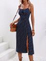2024 Women Floral Print Spaghetti Straps Summer Boho Beach Dress Print Elegant  Suspenders Square Neck Slit Dress Vestidos. 