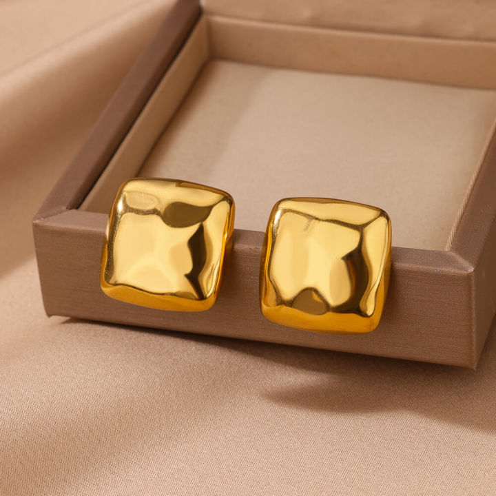 Stainless Steel Square Stud Earrings For Women Gold Plated Geometric Earring 2024 Trendy Weeding Jewelry Accessories Gift